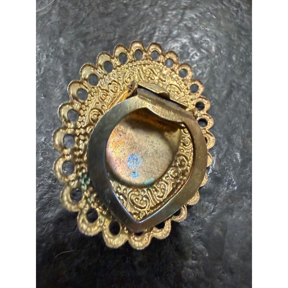 Vintage Gold Tone Filigree Faux Pearl Scarf Pin Clip Oval Ornate Brooch - Picture 3 of 4